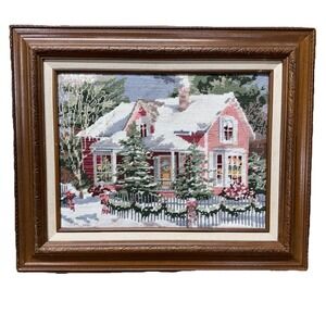 Bucilla Holiday House Needlepoint Completed And Framed 60719